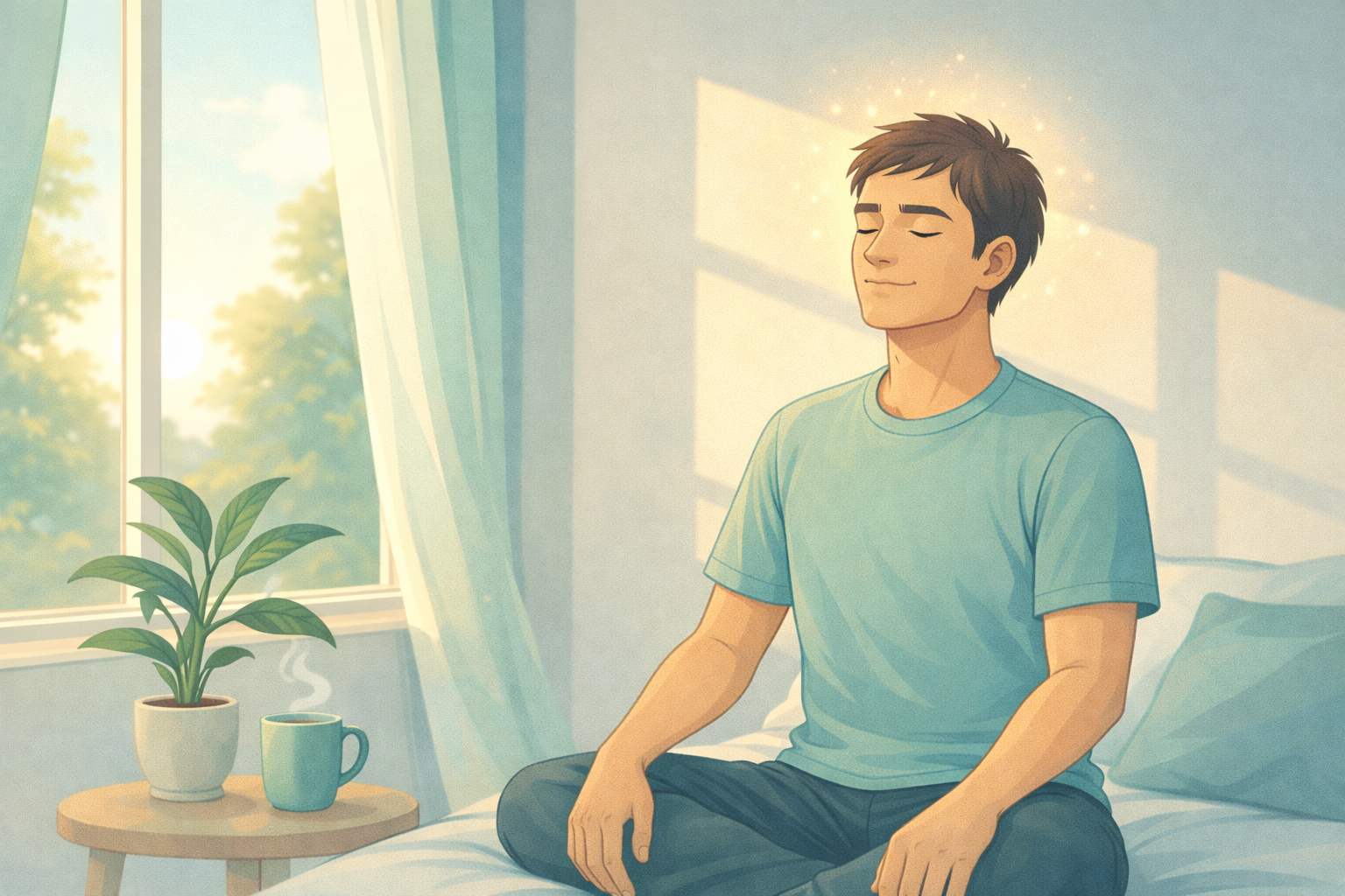 Calm adult with clear mind in a quiet room